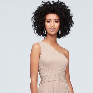 One-Shoulder Mesh Bridesmaid Dress with Full Skirt
